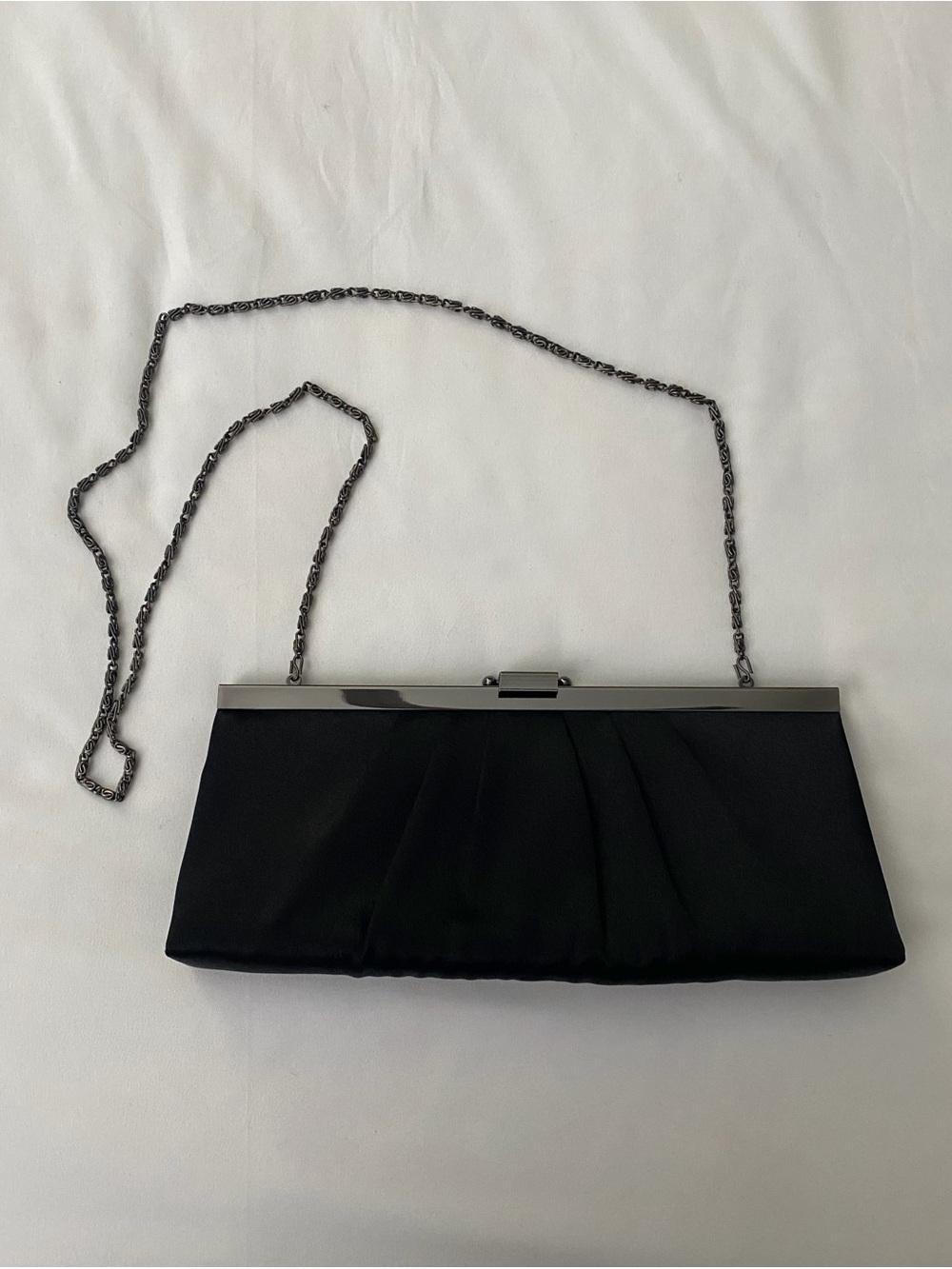 Vintage Jacqueline Ferrar Black Pleated Satin Evening Clutch Shoulder Bag NWOT